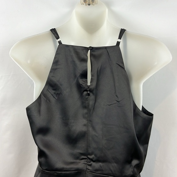 Lulu's What a Stunner Black Satin Asymmetrical A-Line Mini Dress Size M - Picture 9 of 13